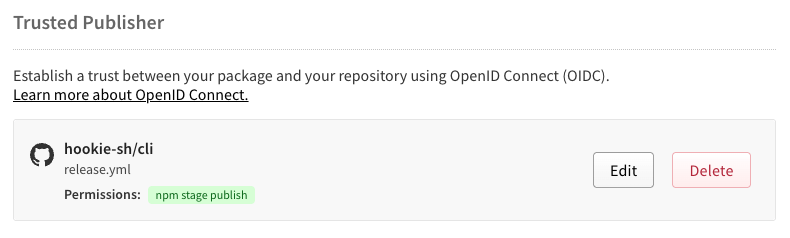 npm trusted publisher configuration for GitHub Actions